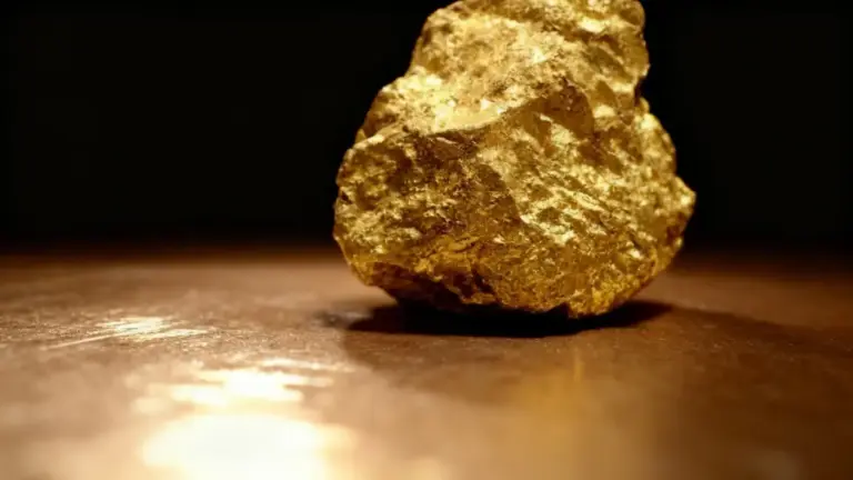 Pepita d'oro appoggiata su una superficie scura