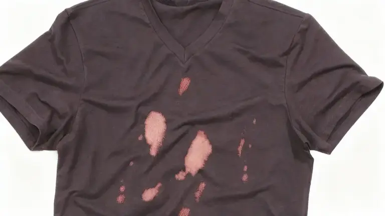 Maglietta scura con evidenti macchie causate dalla candeggina