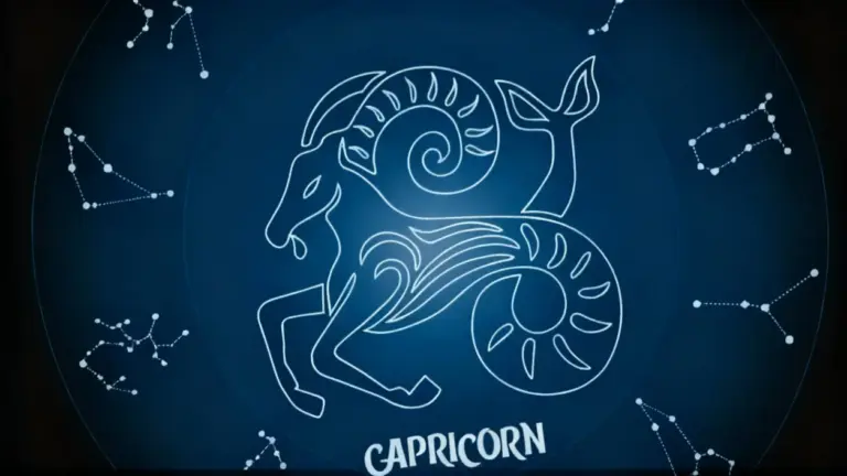 Illustrazione del segno zodiacale del Capricorno con costellazioni su sfondo blu