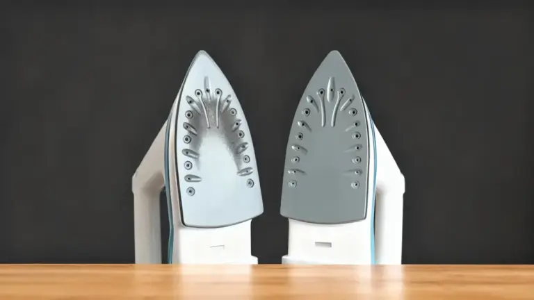 Due ferri da stiro con piastre a confronto, una bruciata e una pulita