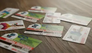 Vecchie schede telefoniche italiane sparse su un tavolo in legno