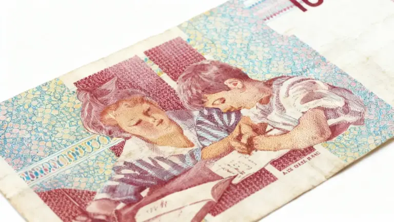 Dettaglio della vecchia banconota da 1000 lire con l'immagine di bambini che studiano